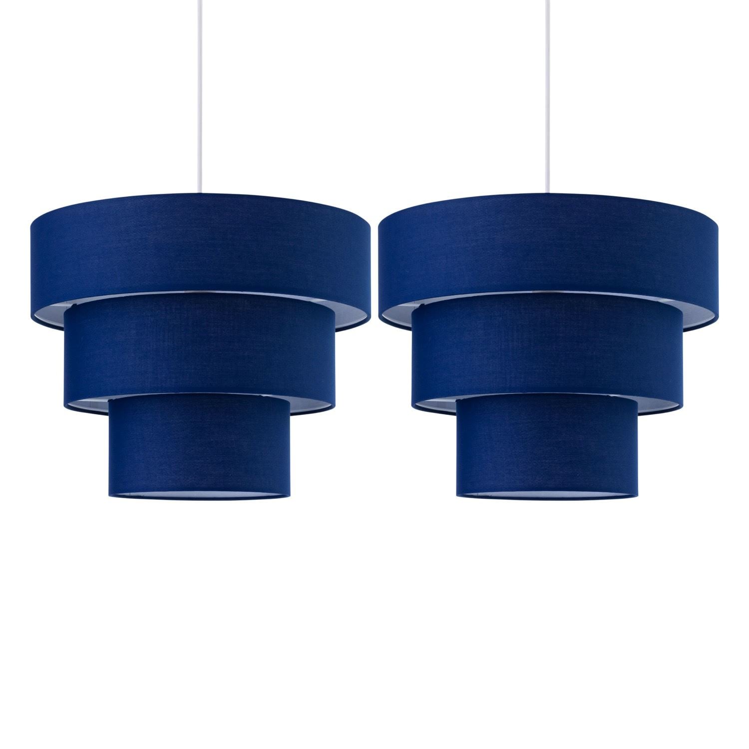 First Choice Lighting Set of 2 Barty - Navy Blue 38cm Tiered Pendant Shades