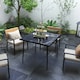 image 2 of Outsunny Outdoor Dining Table for 4 with Marble Effect Tempered Glass Top White