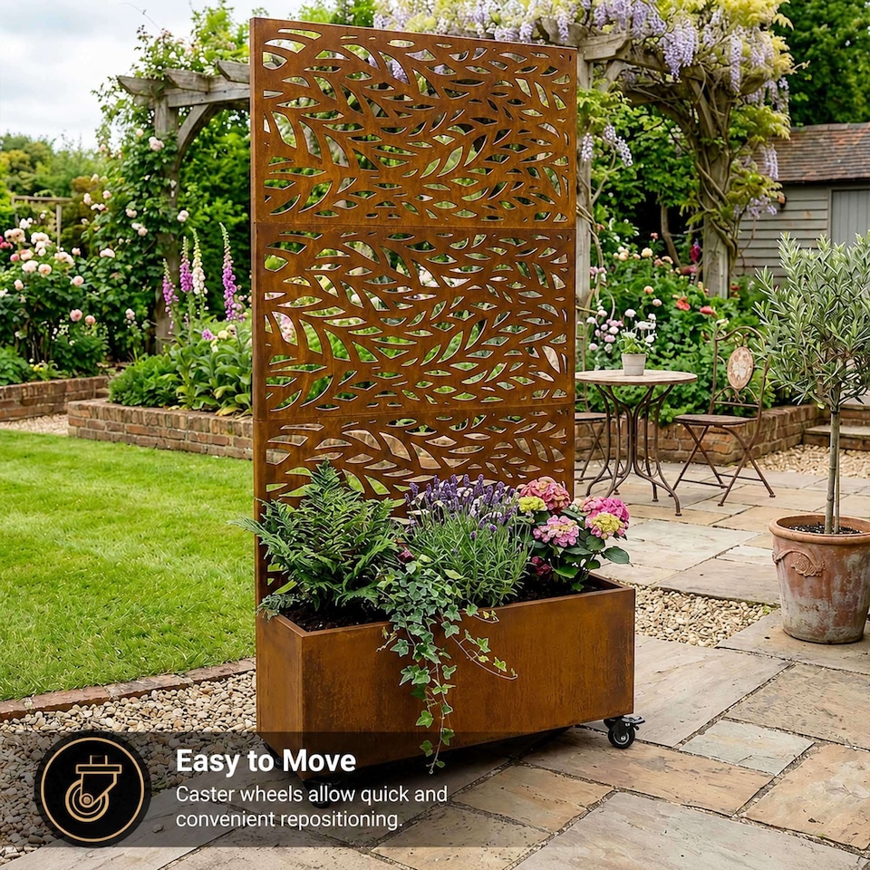 image 1 of Nicoman Metal Privacy Screen with Planter Pot Leaf Pattern