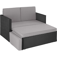 Garden Sofa Corfu - 2 seater sofa, stool sun lounger, thick cushions | Black | black/grey | 119 x 64,50 x 71,50 cm | 1