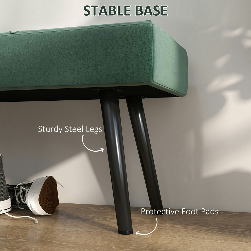 image 1 of HOMCOM End of Bed Bench, Upholstered Hallway Bedroom with Steel Legs, Green