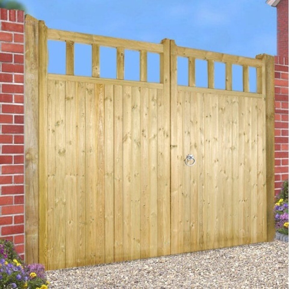 image 1 of Quorn Tall Double Garden Gate - Pressure Treated Scandinavian Redwood - W3000 x H1800 mm Brown
