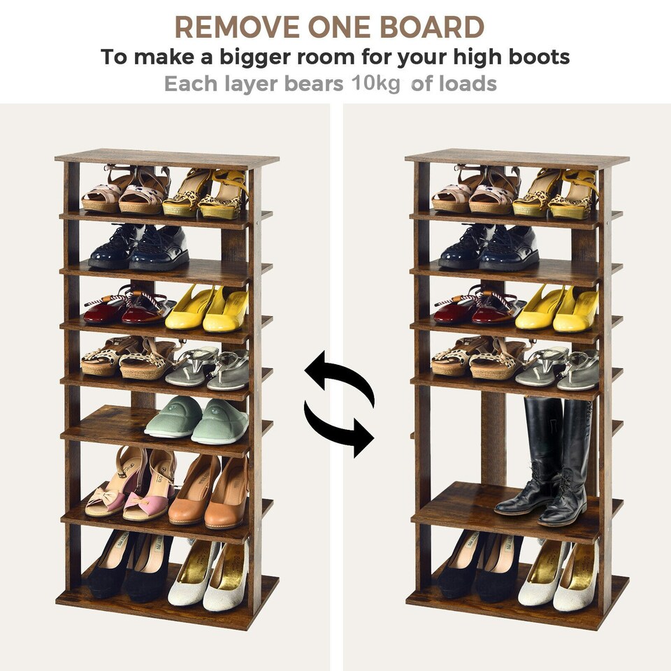image 1 of COSTWAY 7-tier Double Shoe Storage Tower Rack Stand Brown Brown