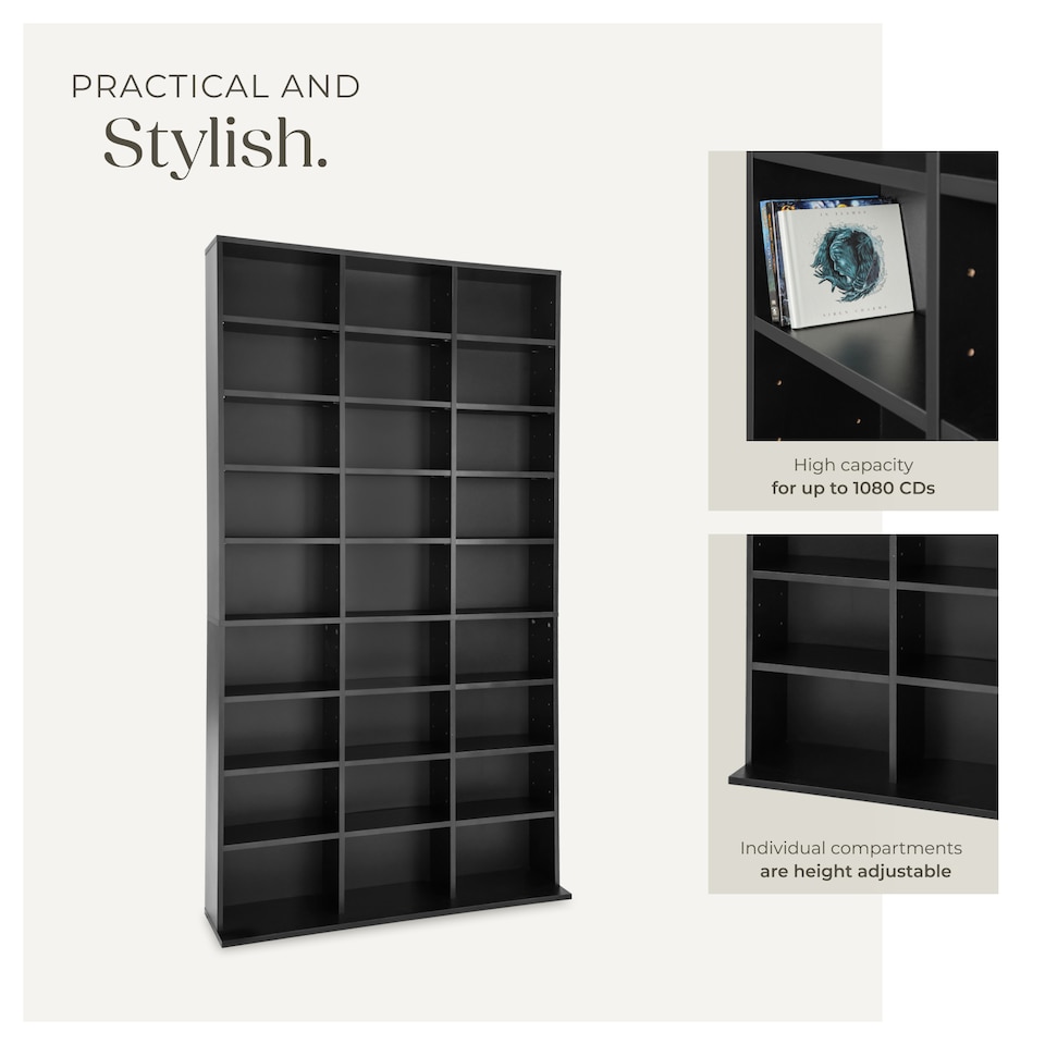 image 1 of CD Shelf Unit Christel - 27 compartments for up to 1080 CDs | Black | black | 102 x 23,50 x 180 cm | 1