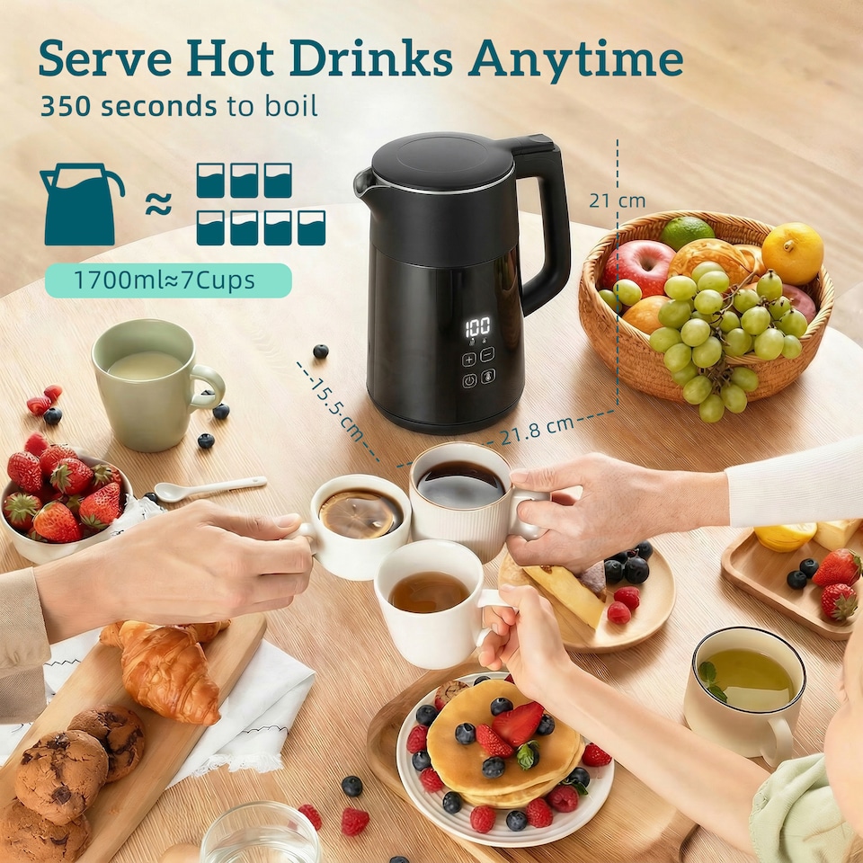 image 1 of HOMCOM 1.7L Fast Boil 3000W Electric Kettle with LED Display