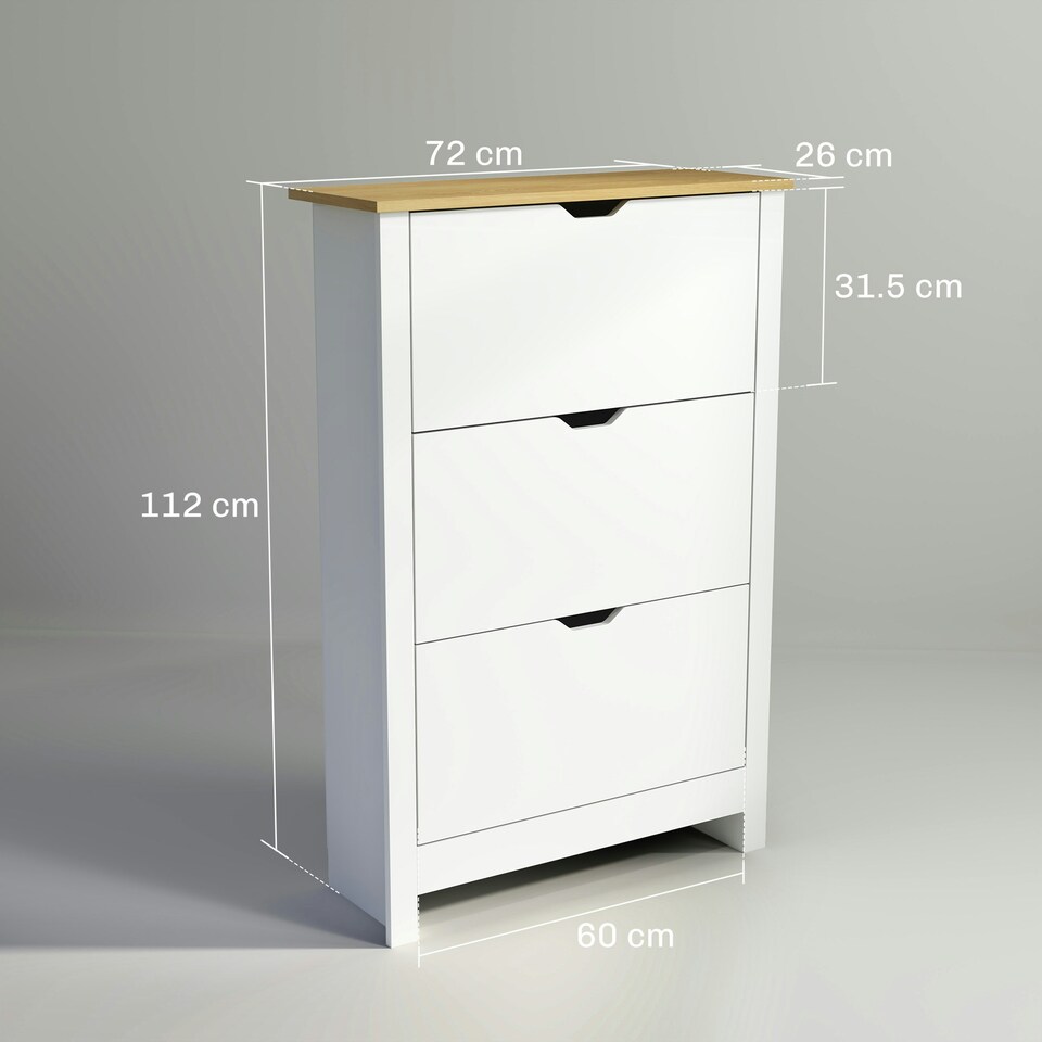 image 1 of HOMCOM 18-Shoe Storage Cabinet 6 Shelves 3 Drawers White | Oak | 72cm x 26cm x 112cm
