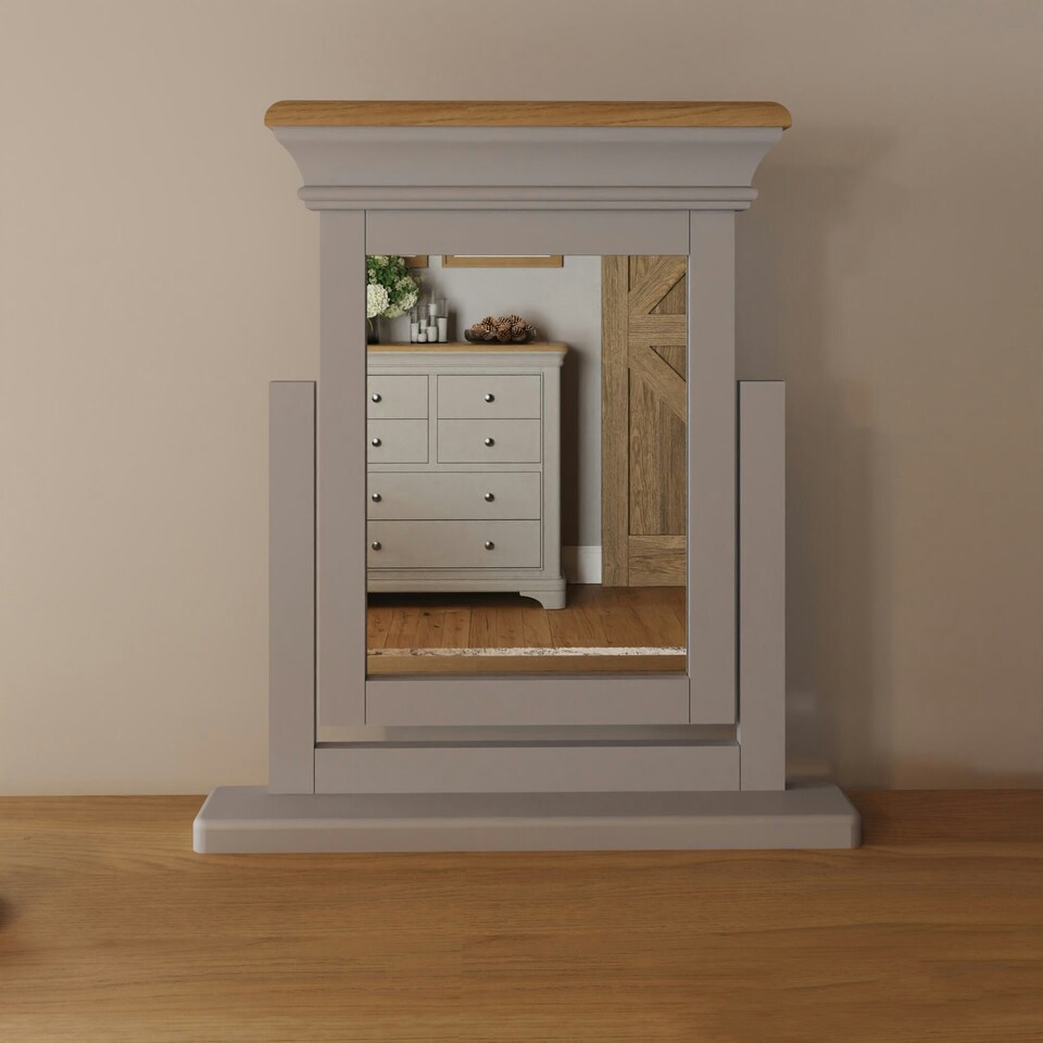image 1 of Faire 3 Drawer Dressing Table Set in Dove Grey with Oak Top Grey