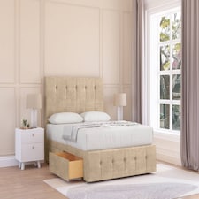 Sloomy Cambridge Almond Coniston Divan Bed With Mattress 4 Drawers With 26" Strutted Headboard & 12" Matching Footboard 6' Super King | Cream | Almond | Super King | 1