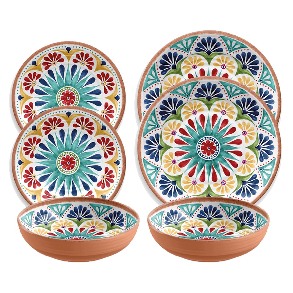 image 1 of Rio Medallion 6 Piece Melamine Dinnerware Set for 2 | Multi
