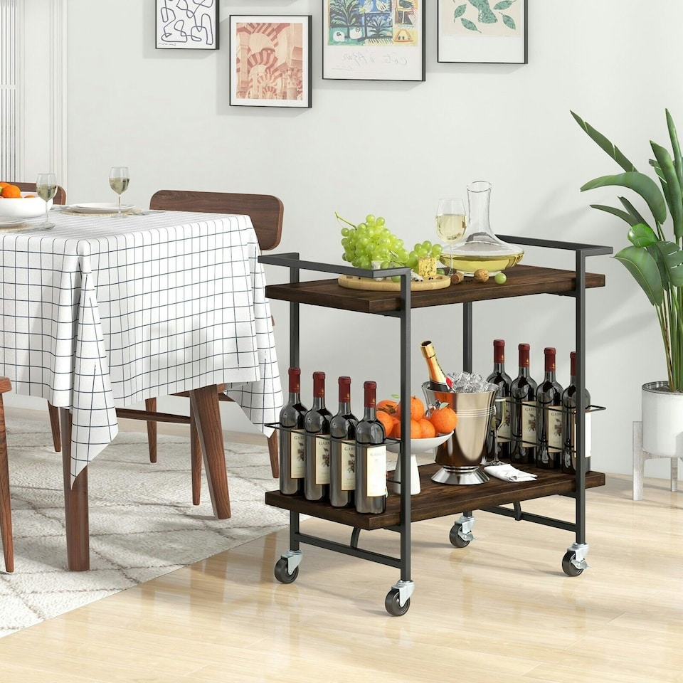 image 1 of COSTWAY 2-tier Kitchen Dining Storage Mobile Cart