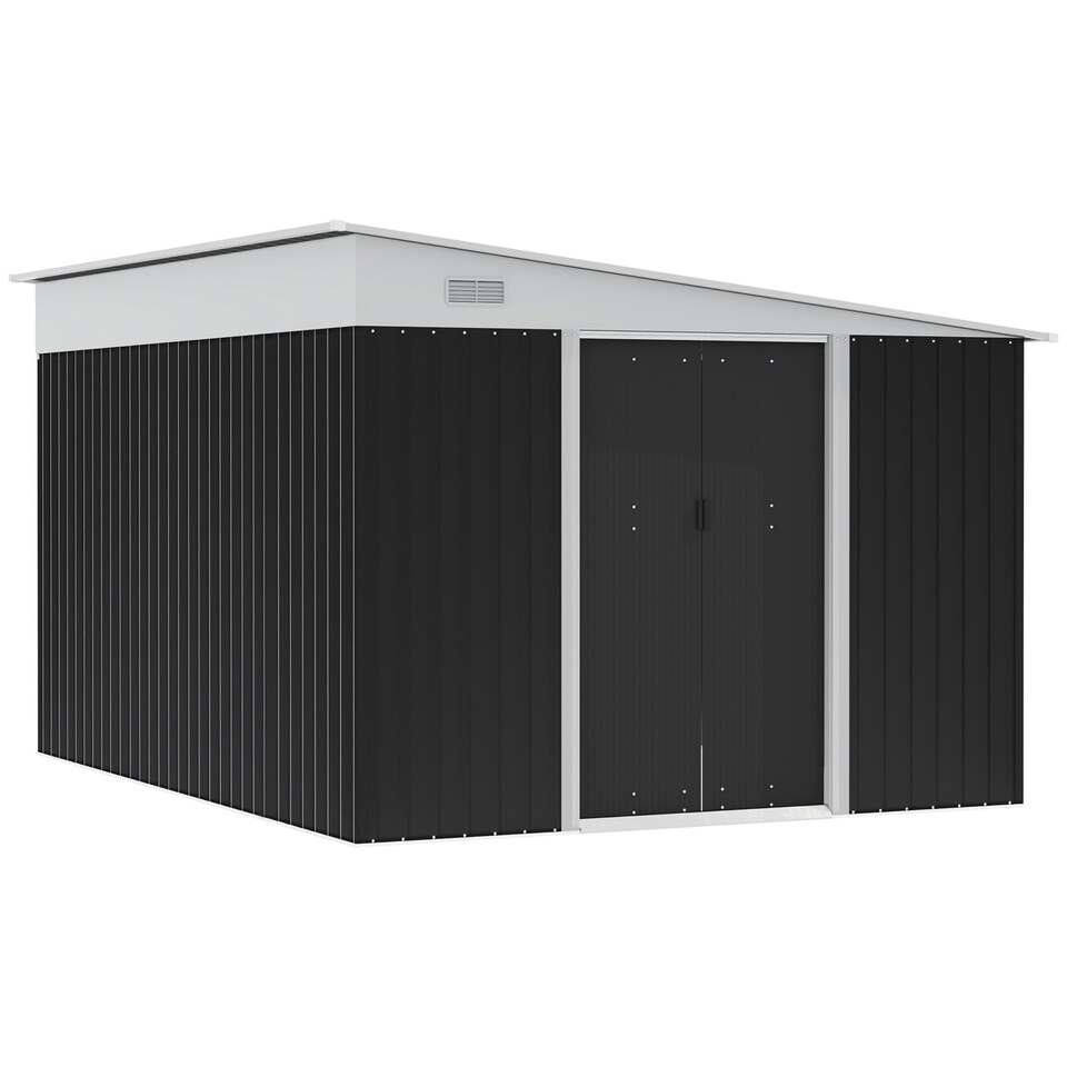 image 1 of Outsunny Steel Garden Storage Shed w/ Sliding Doors Black Black | Black