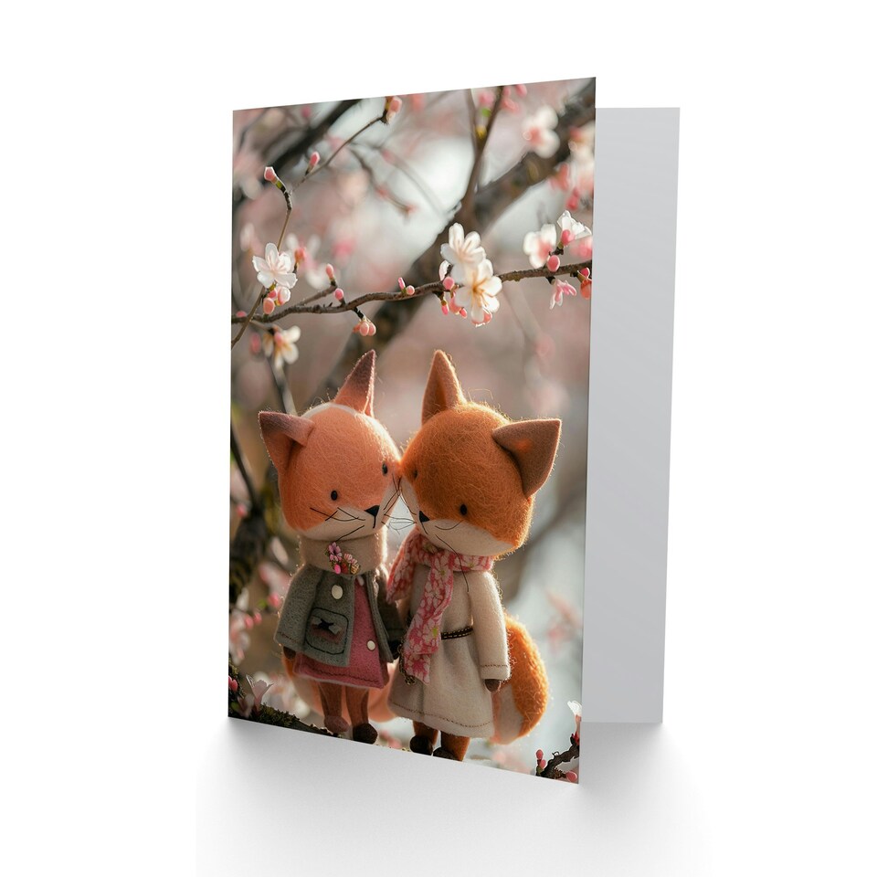 image 1 of Cute Felt Couple Under Cherry Blossom Tree Birthday Card