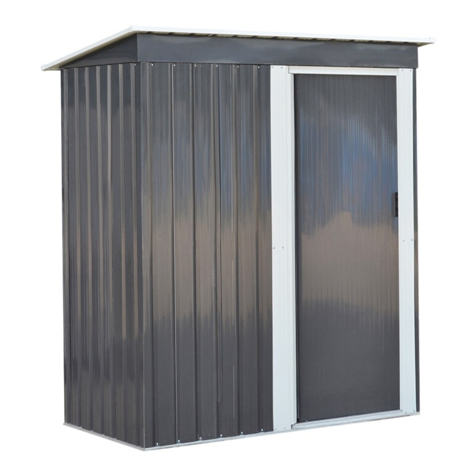 image 1 of Living and Home Galvanized Steel Garden Tool Shed - Black 153 x 77 x 182cm Black