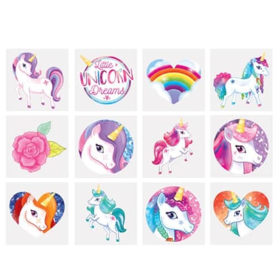 Assorted Mini Unicorn Tattoo Stickers - Pack of 12