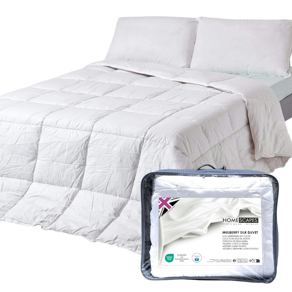 image 1 of Homescapes 4.5 Tog Duvet Luxury Mulberry Silk for Spring or Summer Lightweight Hypoallergenic, Super King | White | Super King