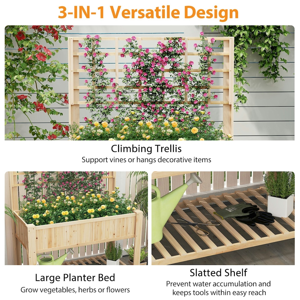 image 1 of COSTWAY Wooden Planter Box Raised Garden Bed Natural N/A