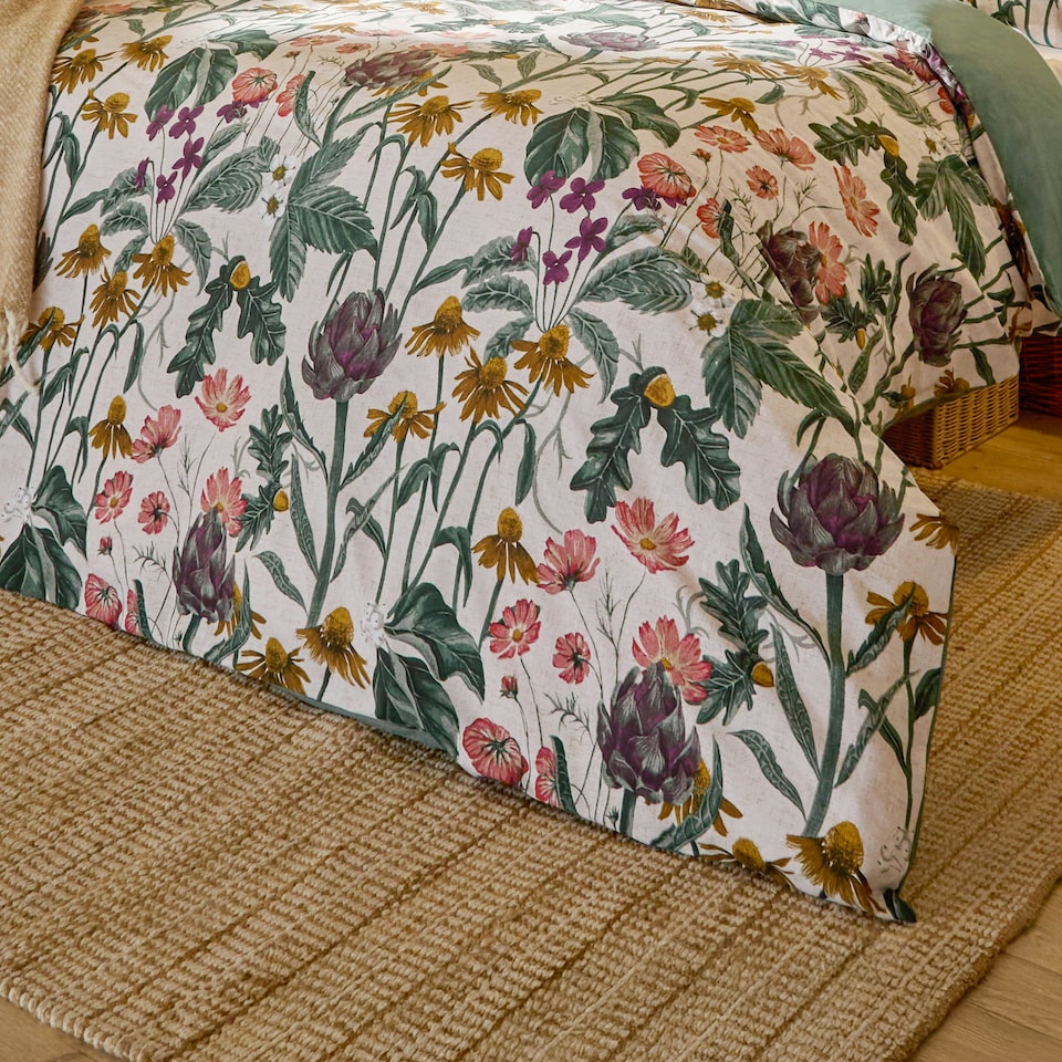image 1 of Wylder Florapedia Printed Floral Duvet Cover Set, Single, Oatmeal | Cream | Single