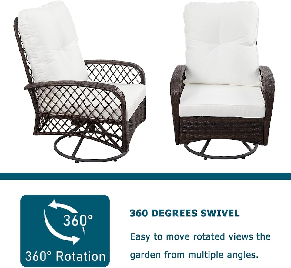 image 1 of 3 PCS Garden Furniture Set, Swivel Wicker Bistro Set with Ice Bucket Table, Upholstered Lounge Chair Set