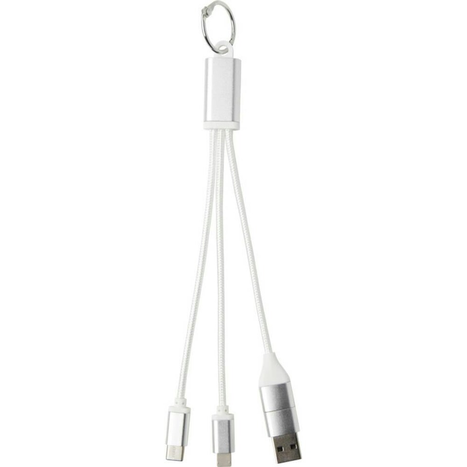 image 1 of 4 in 1 Recycled Aluminium Keyring Charging Cable - Silver - One Size