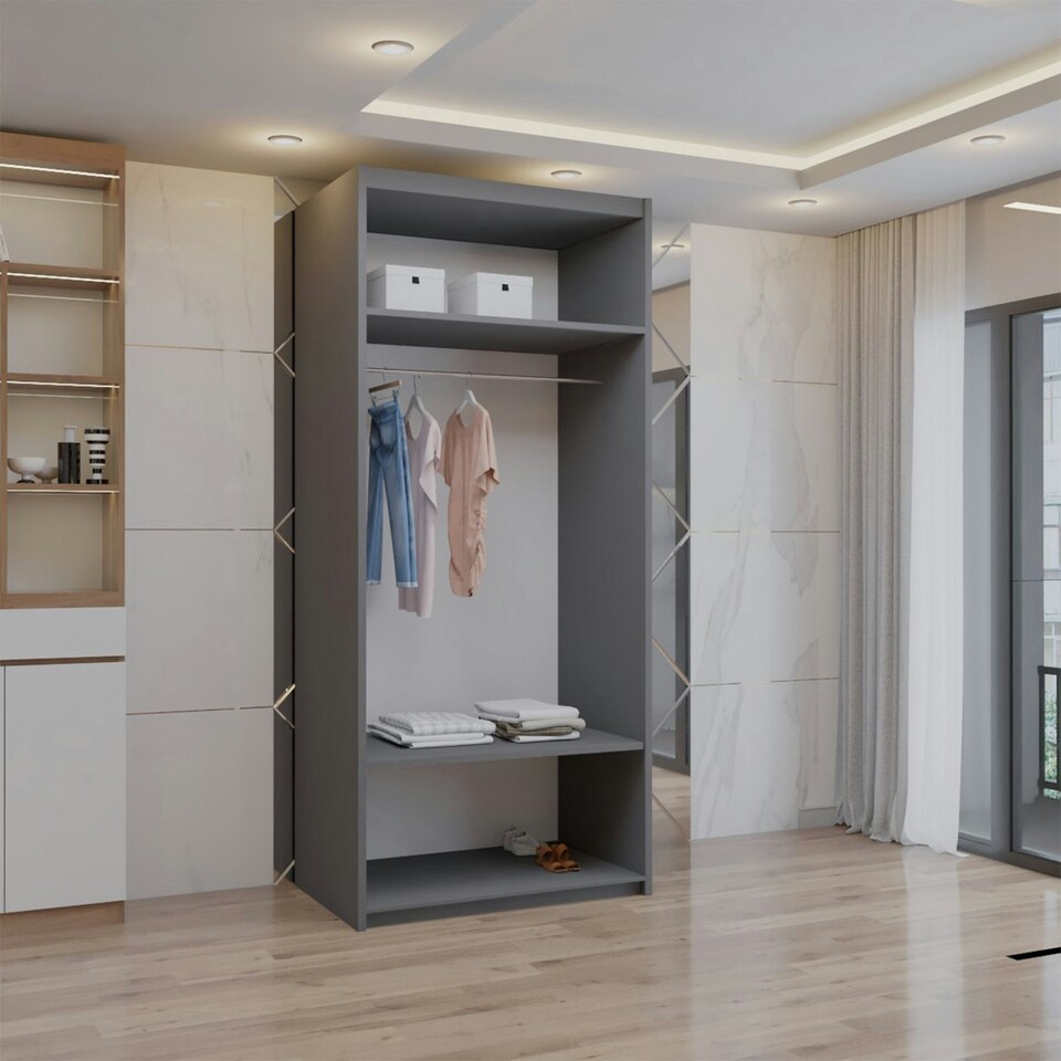 image 1 of Sliding wardrobes 4U Modern Full Mirror Sliding Door Wardrobe Multi Size & Color Options - 90cm Grey | 90cm