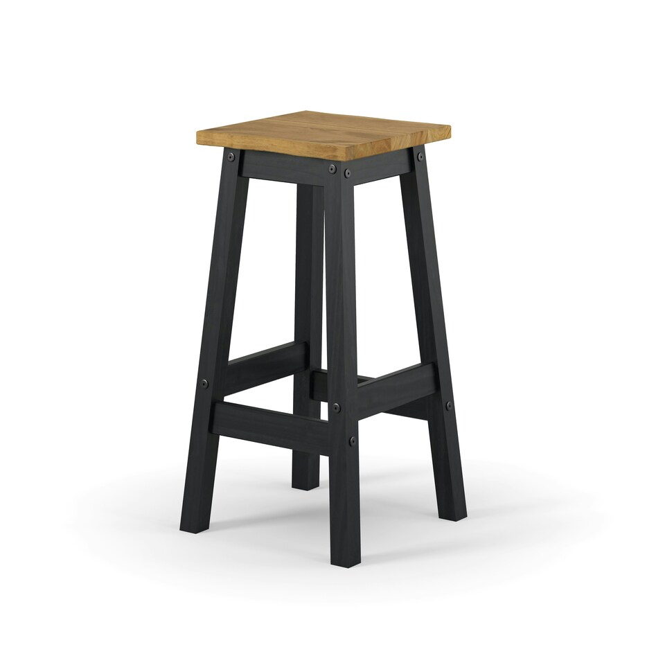 image 1 of Corona Pair of Black Live Edge High Breakfast Stools - Black or Grey Antique Wax Wood for Tall Tables | Black | Black | Regular | 1