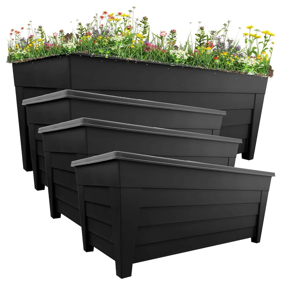 image 1 of 4 Black Large Grosvenor Troughs Long Flower Planters For Home & Garden Black