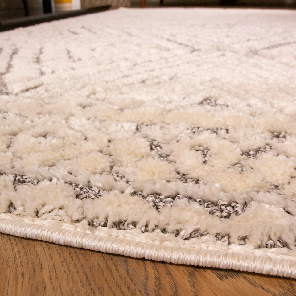 image 1 of KUKOON Grey Cream Diamond Geometric Tufted Pile Area Rug 80cm x 150cm