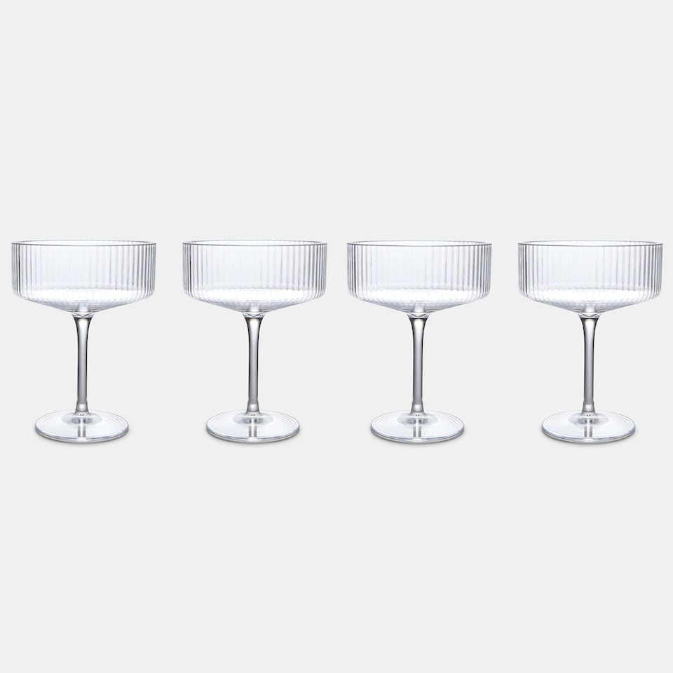 image 1 of OHS Set of 4 Ribbed Plastic Champagne Cocktail Glasses Reuseable Party Flute