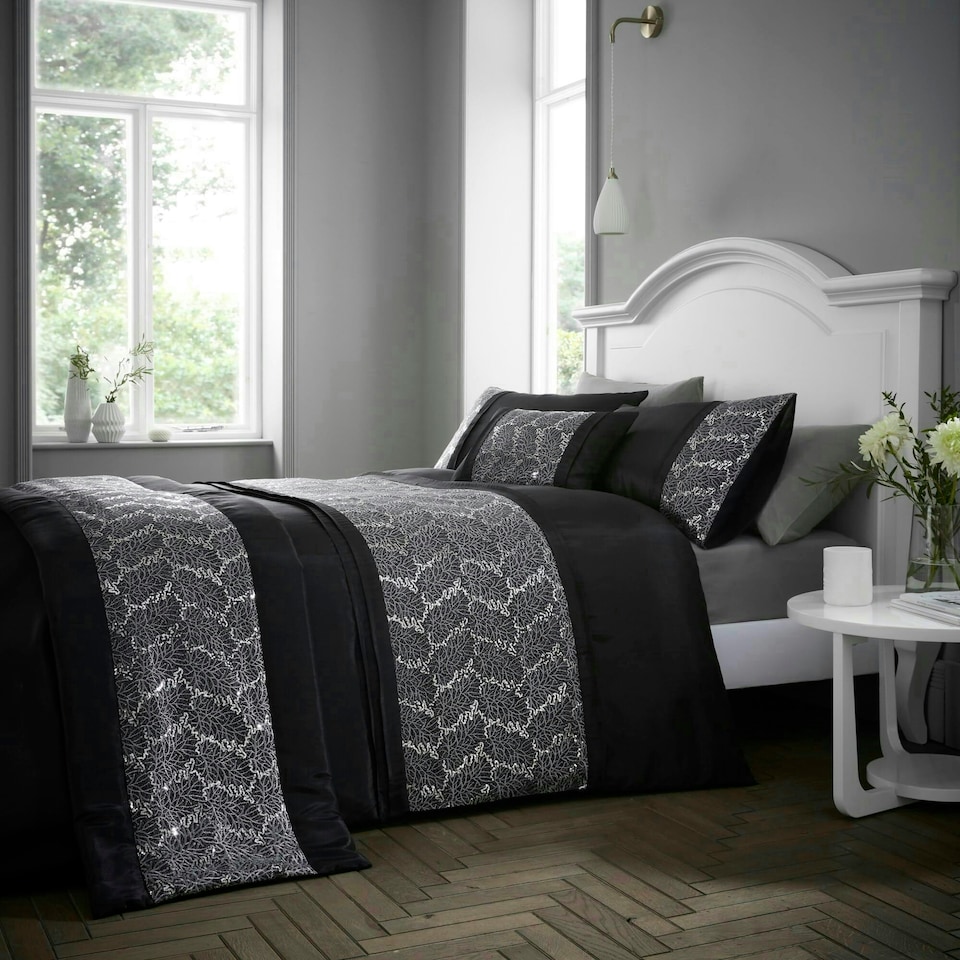 image 1 of Rouen Duvet Cover Set Black Superking