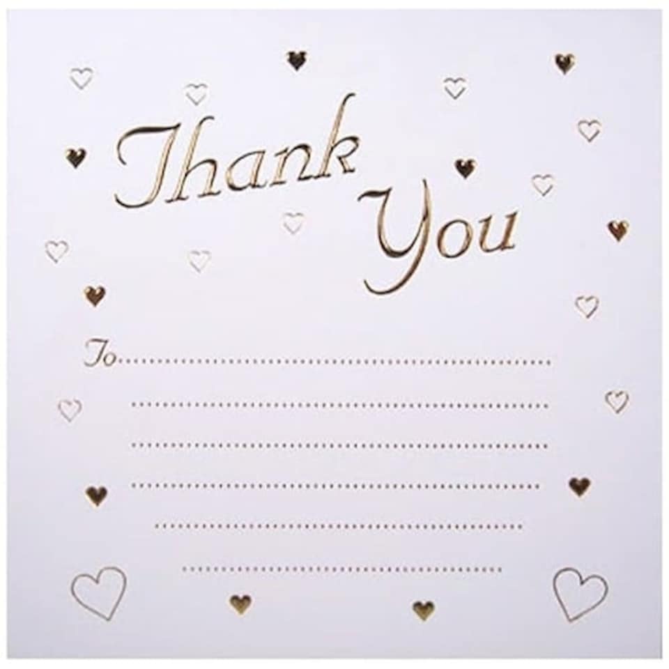 Gold Embossed Hearts Thank You Cards with Envelopes - Pack of 10