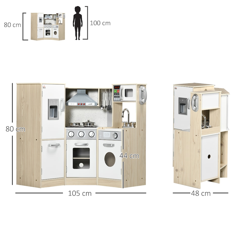 image 1 of HOMCOM Corner Kids Kitchen w/ Sound Light, Phone, Microwave, Oven, Range Hood