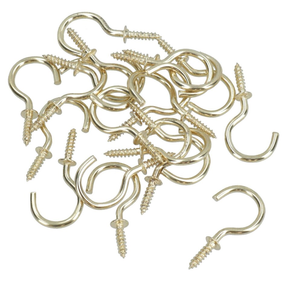 image 1 of 25mm Cup Hook Screws Picture Curtain Hangers Fasteners Brass Coated 40pc
