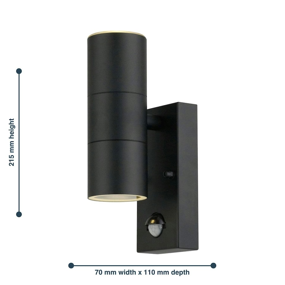 image 1 of First Choice Lighting Set of 2 Blaze Black Outdoor Up Down Motion Sensor Wall Lights Black | Clear