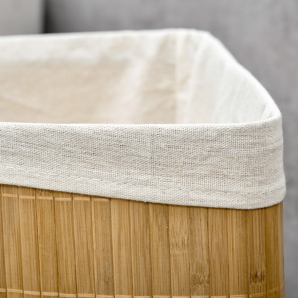image 1 of HOMCOM Bamboo Laundry Basket with Lid, 55 Litres Laundry Hamper with Removable Washable Lining, Corner Washing Baskets, 38 x 38 x 57cm, Natural