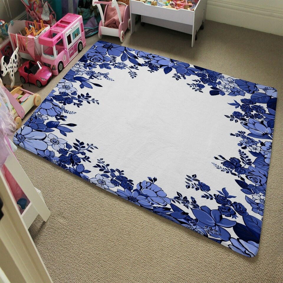 image 1 of Winter Floral Frame (Rug) Blue | Small: 60x110cm
