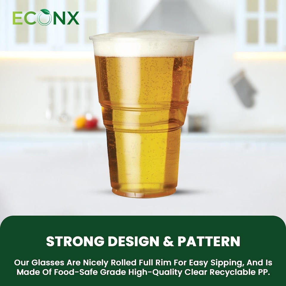 image 1 of ECONX 20oz Plastic Full Pint Cups Clear Beer Reusable Glasses For Pub Beach Parties 100pc