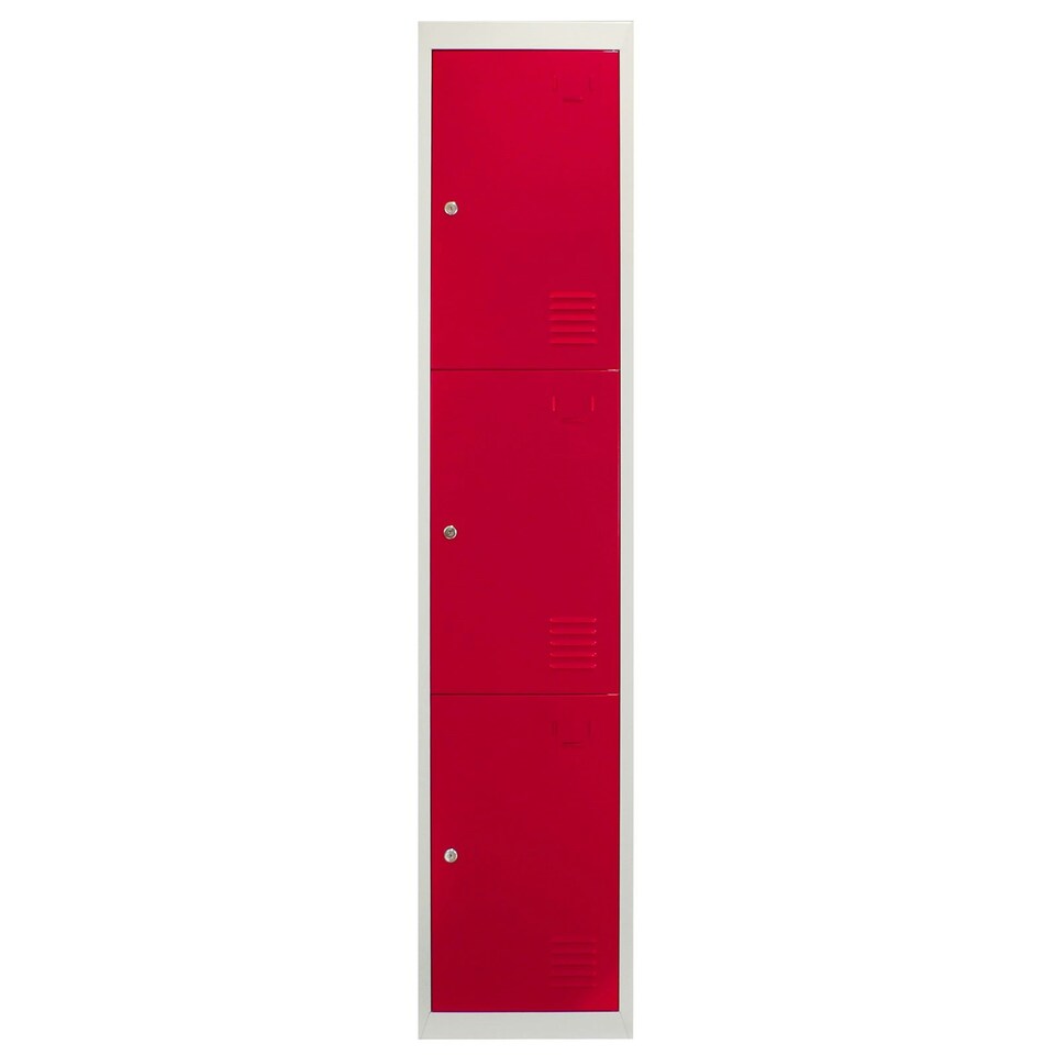 image 1 of Metal Storage Lockers - Three Doors, Flatpacked, Red Red