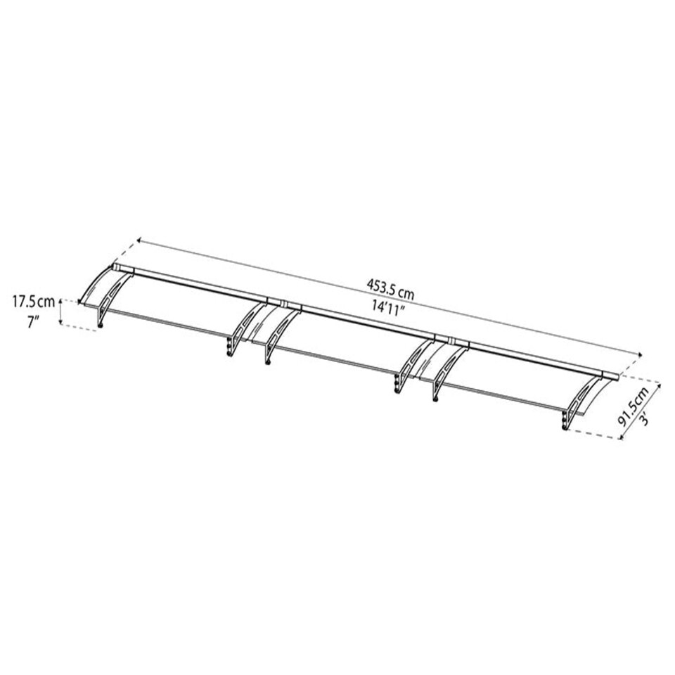 image 1 of Patio Cover Aquila Door Awning Canopy 3000 Clear - Acrylic - L302 x W91.5 x H17.5 cm - Grey Grey