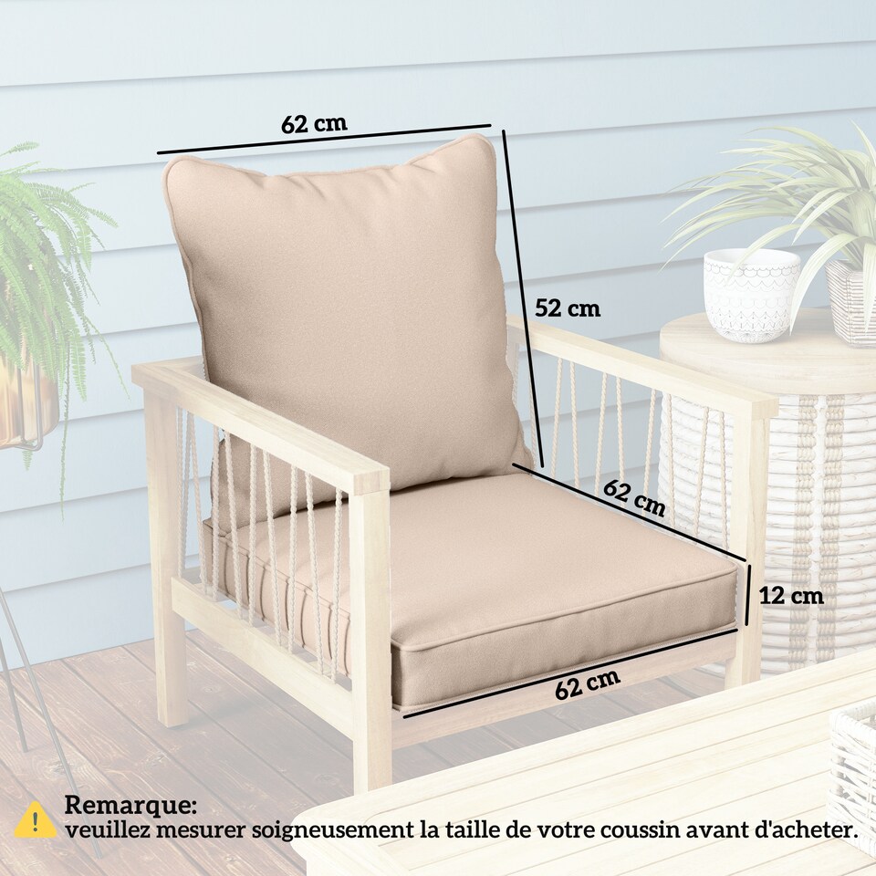 image 1 of Outsunny Cushion Set with Seat & Back Pad, CUSHION ONLY, Beige