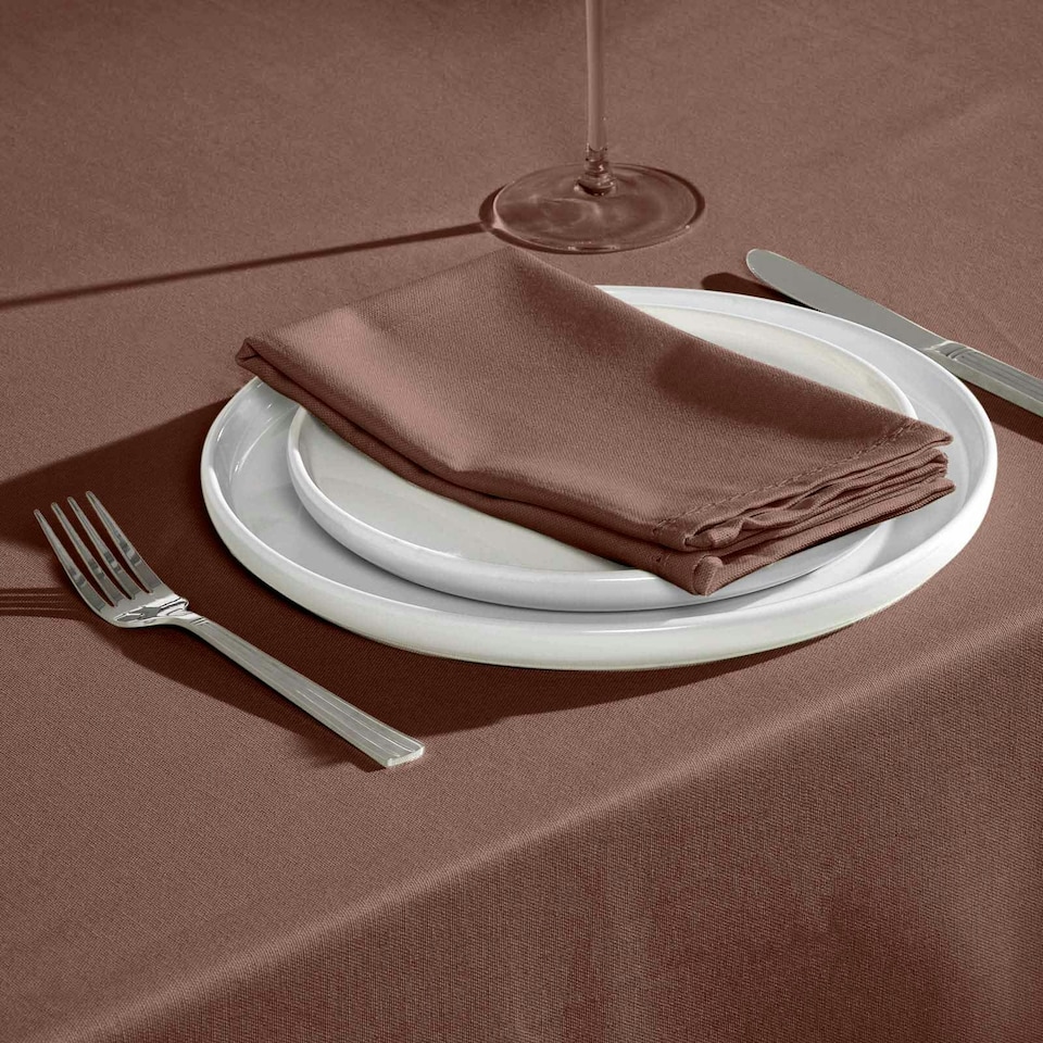 image 1 of Homescapes Chocolate Brown Cotton Round Tablecloth - 178 cm Brown