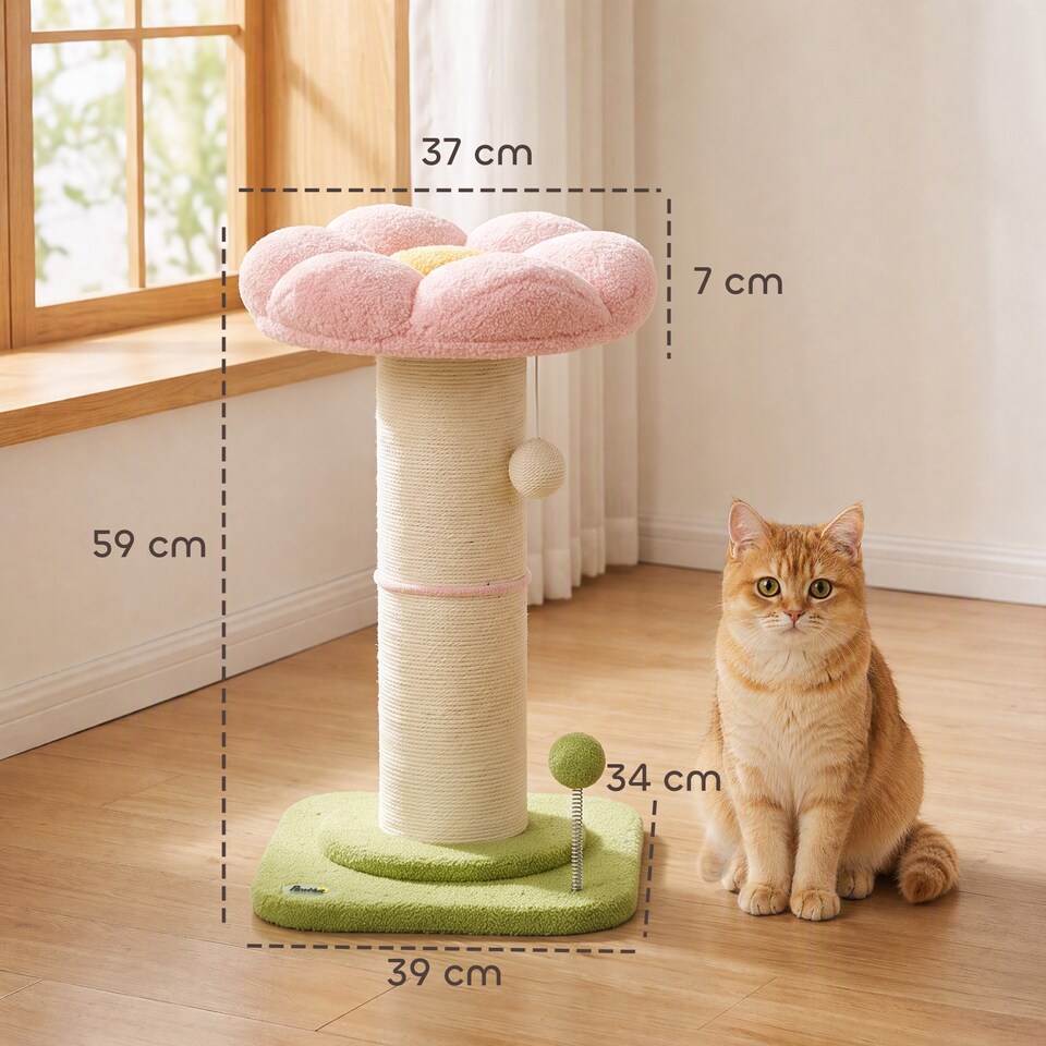 Encrypted Pink PawHut Cat Tree, Flower Cat Scratching Post with Thick Sisal Post, Pink ...