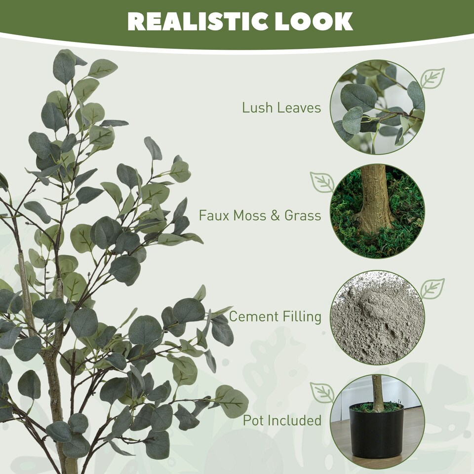 image 1 of HOMCOM Artificial Plant, Faux Silk Eucalyptus Tree, 150cm Green | 5ft