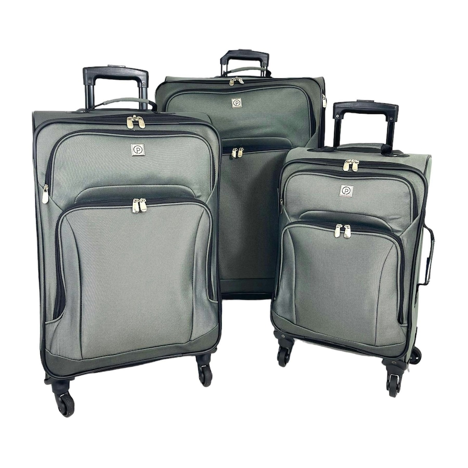 image 1 of 3Pcs Luggage Suitcase Set Soft Shell Trolley 4 Wheel Travel Cabin Carry On Bag Black | Medium