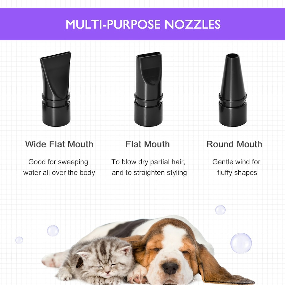 image 1 of PawHut 2800W Dog Hair Dryer Pet Grooming Blaster Blower Dryer 3 Nozzles, Purple