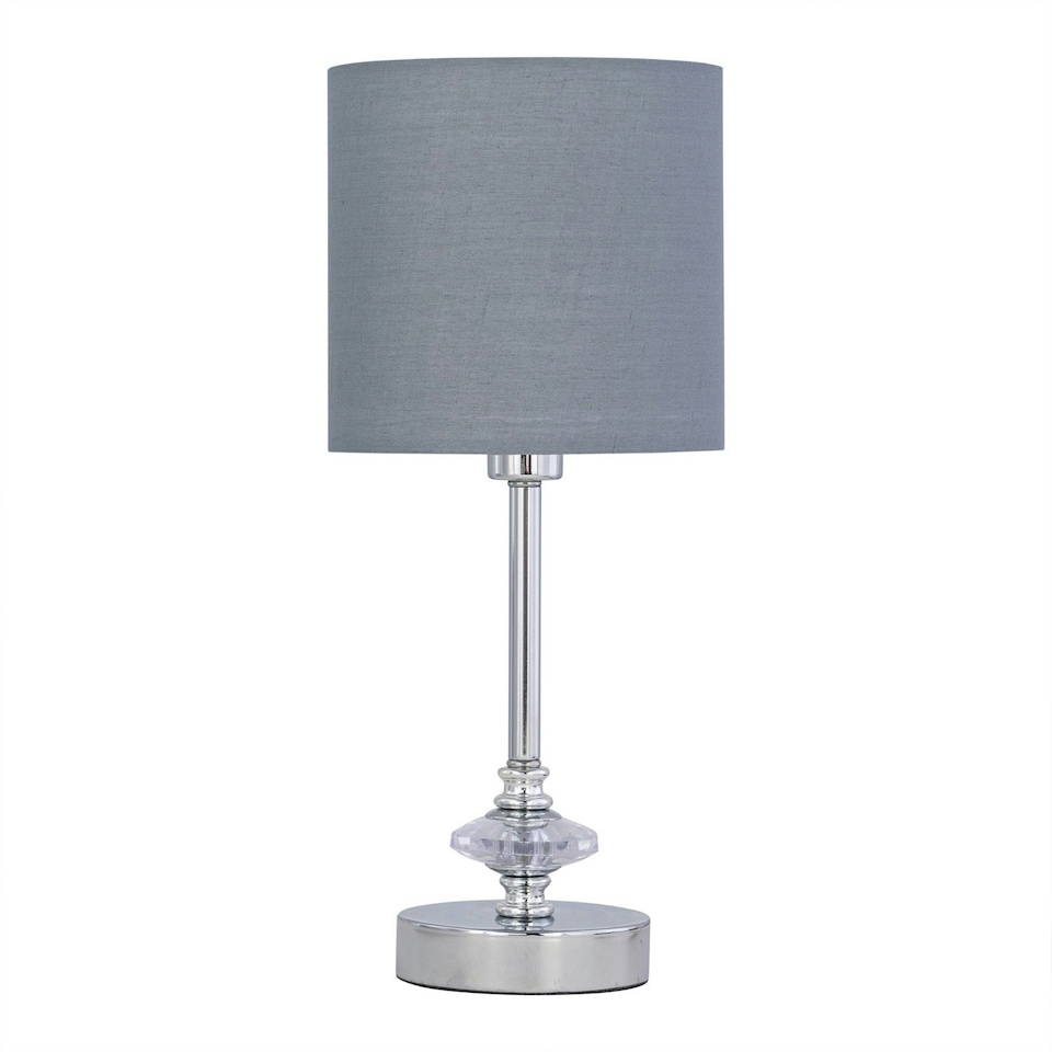 image 1 of First Choice Lighting Set of 2 Chrome Jewelled Table Lamp with Grey Cotton Shades Chrome | Grey