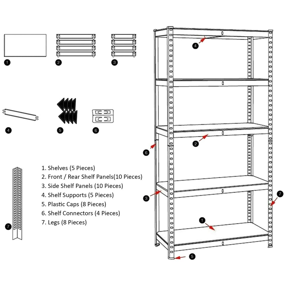 image 1 of Home Vida 5 Tier Garage Shelf Heavy Duty Boltless Shelving Storage Unit, Large, Red