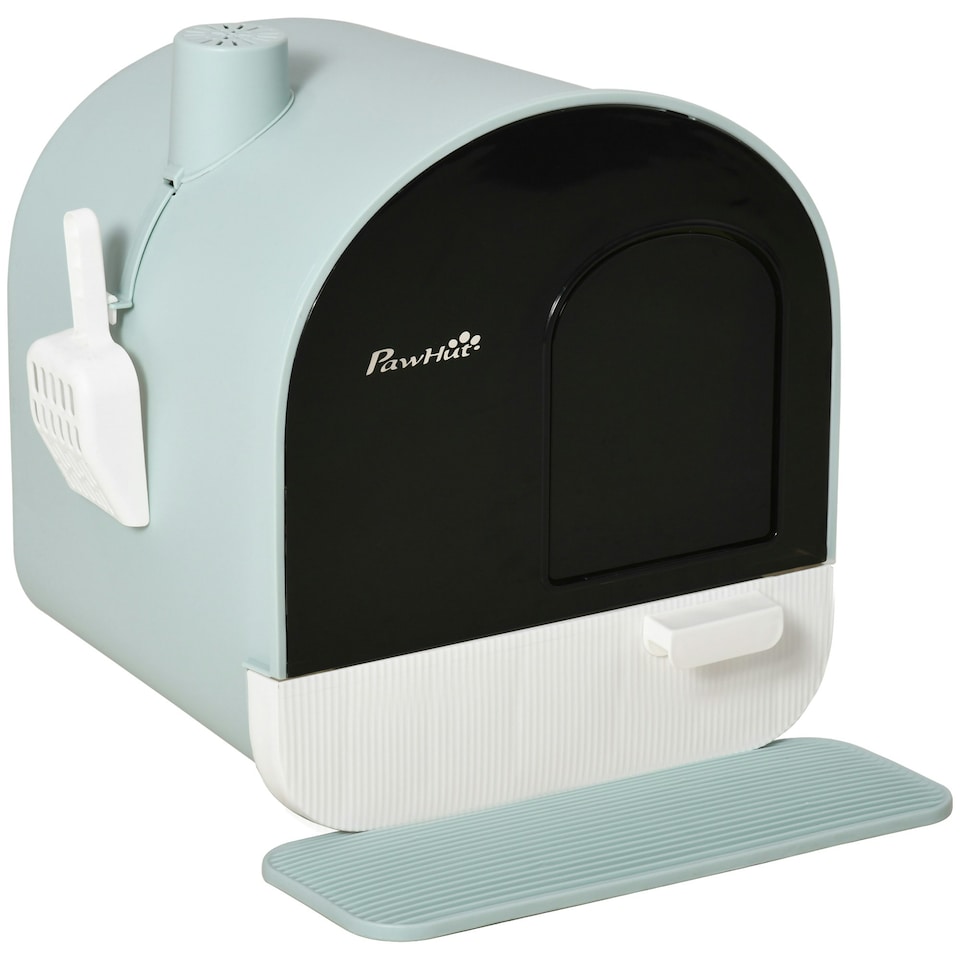 image 1 of PawHut Cat Litter Box Kitten Litter Tray w/ Lid, Scoop, Filter, Flap Door