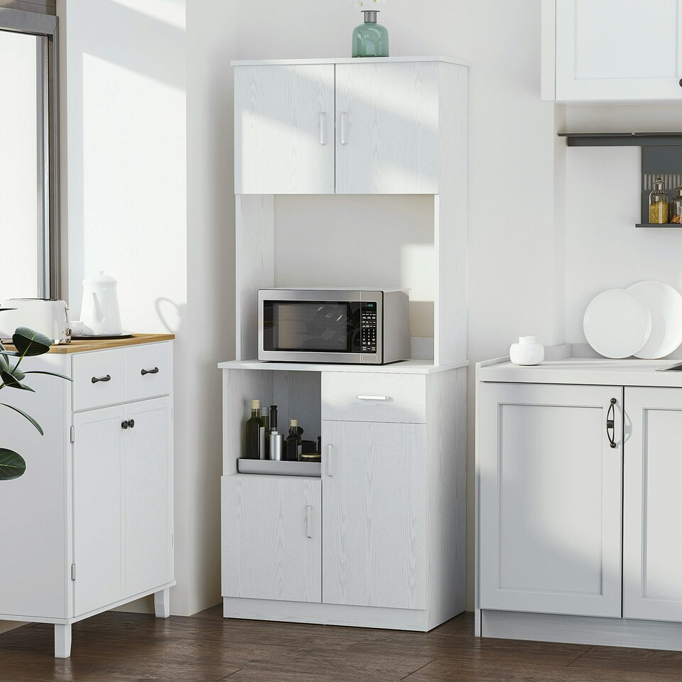 image 1 of HOMCOM Kitchen Cupboard w/ Hutch Pantry Storage Cabinet, Microwave Shelf