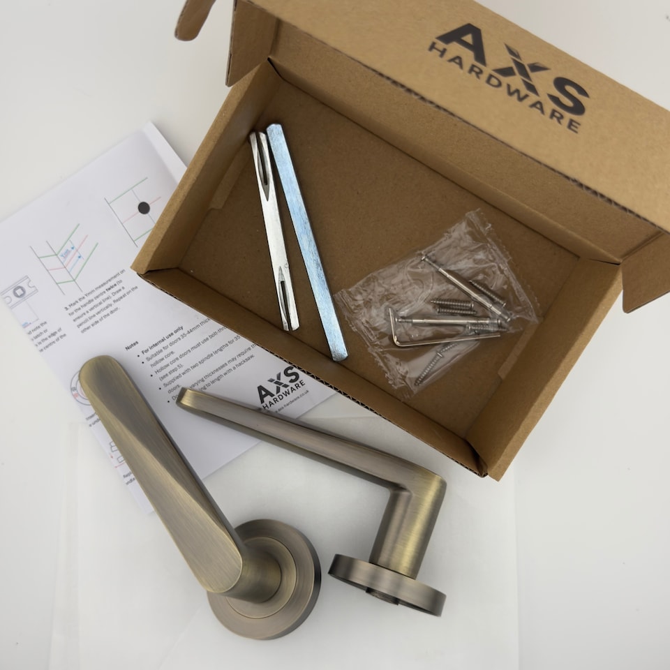 image 1 of AXS Detroit Door Handles on Rose - Door Pack - Bathroom Door - Antique Brass