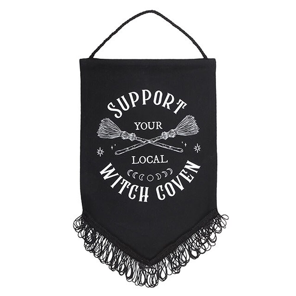 Something Different Support Your Local Witch Coven Fabric Hanging Banner Black Black/White 1